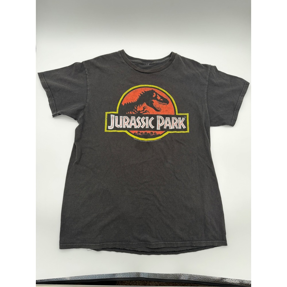 Vintage Universal Jurassic Park T-Shirt Mens Medium Black Distressed Logo Tee